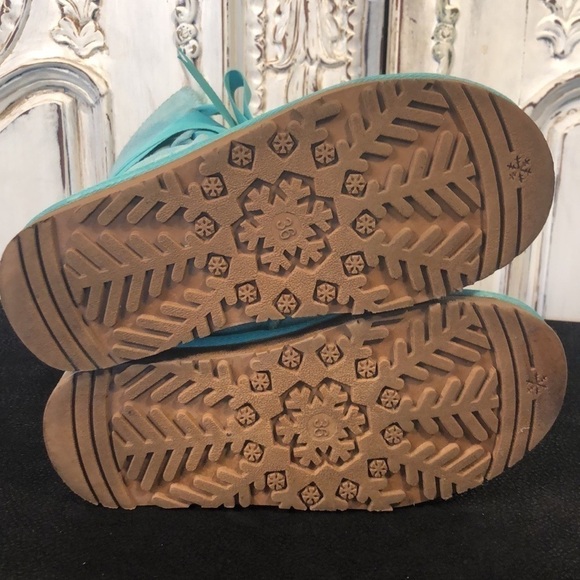 GQPY Shearling Lined Turquoise Suede Ribbon Laced Mid Calf Boot Size 36 - Picture 9 of 9